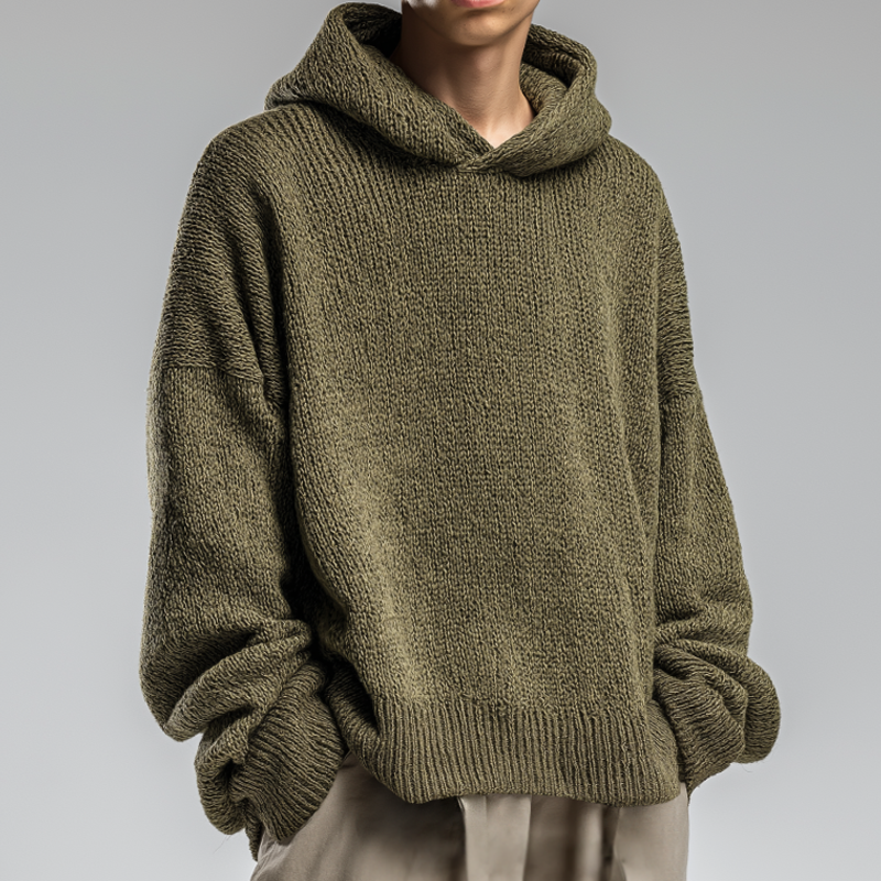 Men's Retro Casual Solid Color Knit Hoodie MTA0120I1TO