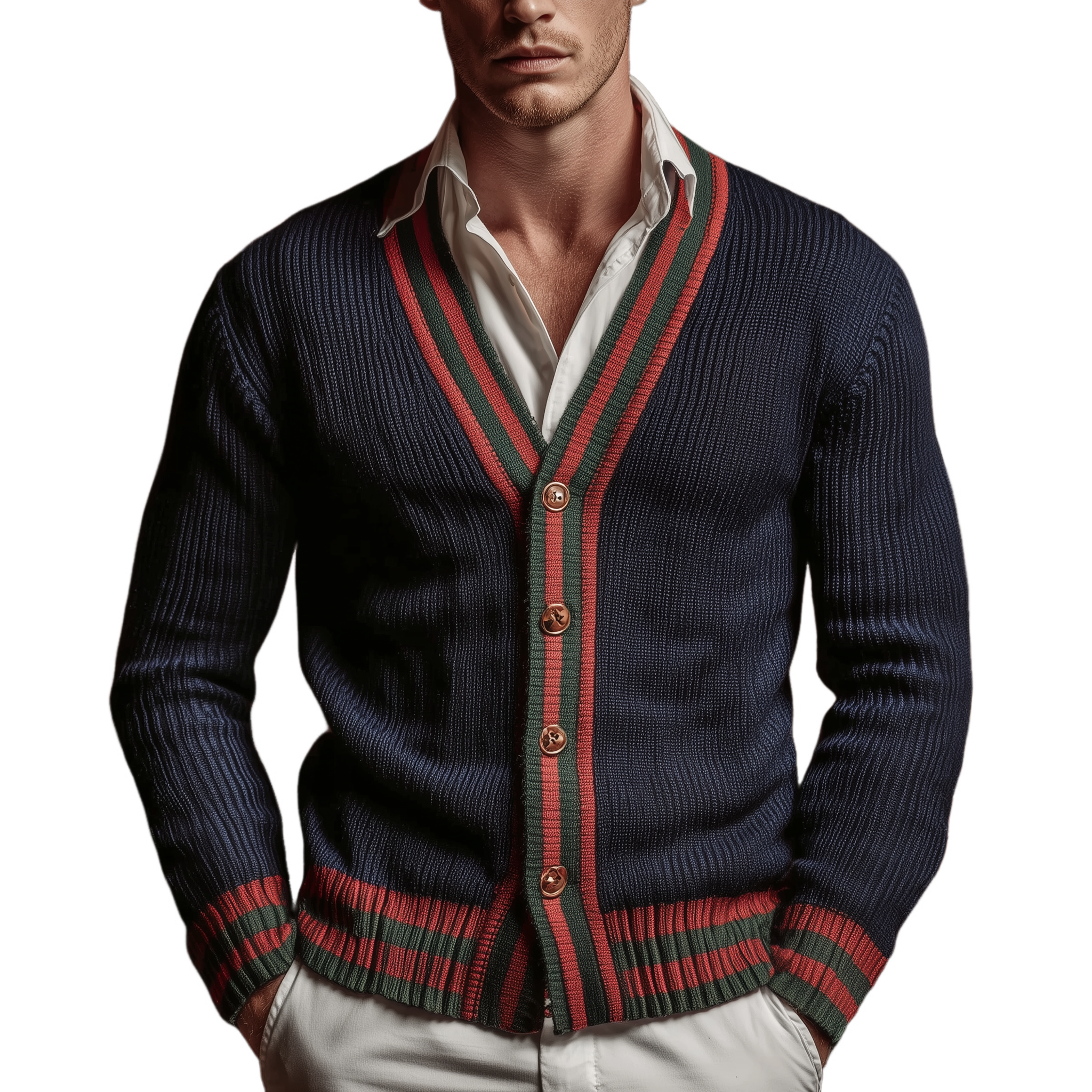 Men's Classic Casual Contrast Color Stitching Slim Fit Knitted Cardigan MTA2994I4K