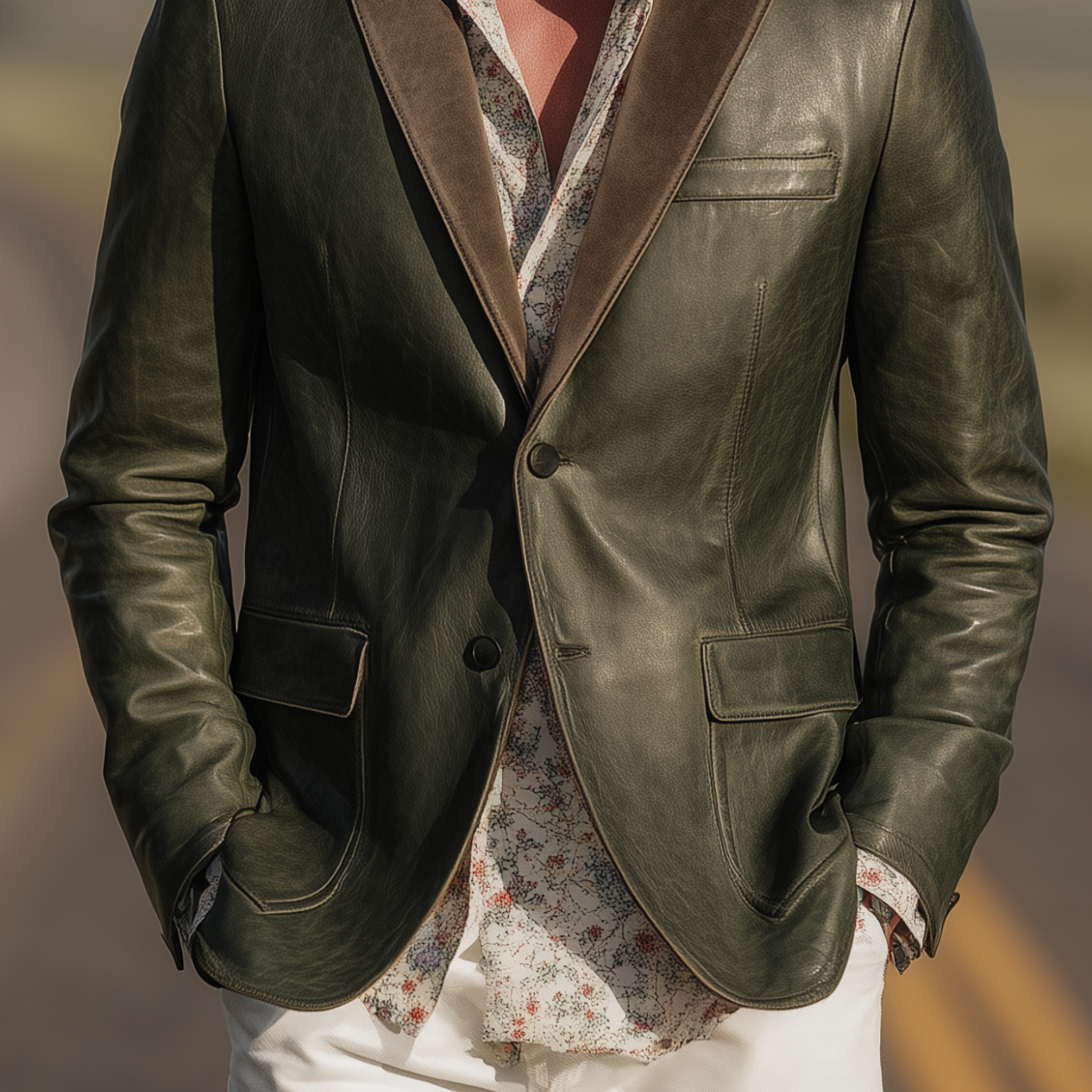 Men's Classic Casual Collar Stitching Suede Single-breasted PU Leather Blazer MTA2949H8K