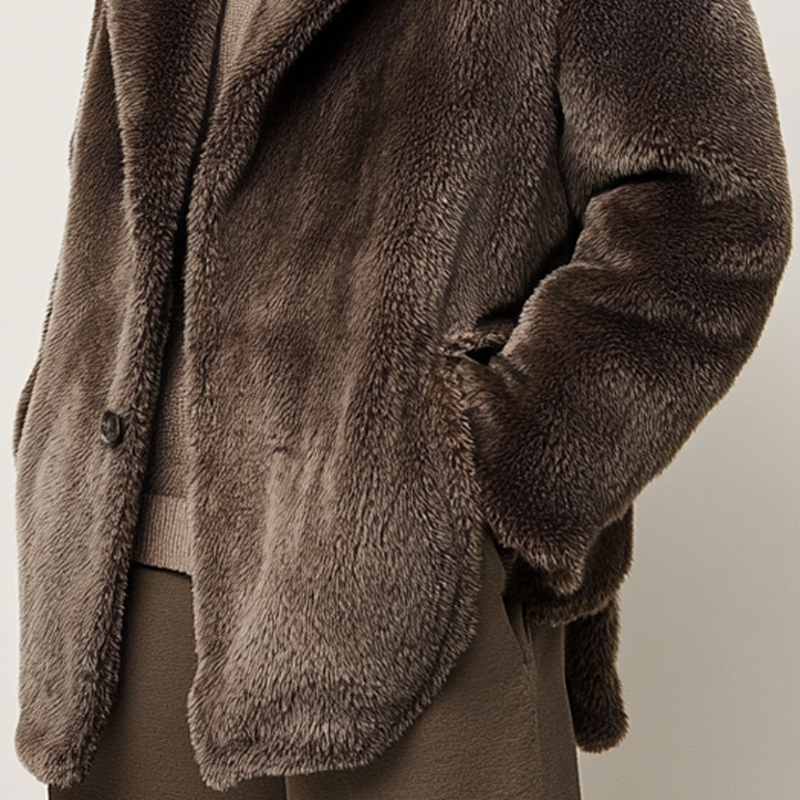 Men's Solid Color Faux Fur Collar Mid-length Coat MTA1593K0X