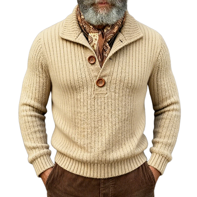 Men's Retro Casual Knitted Lapel Pullover Sweater MTA1660J1TO