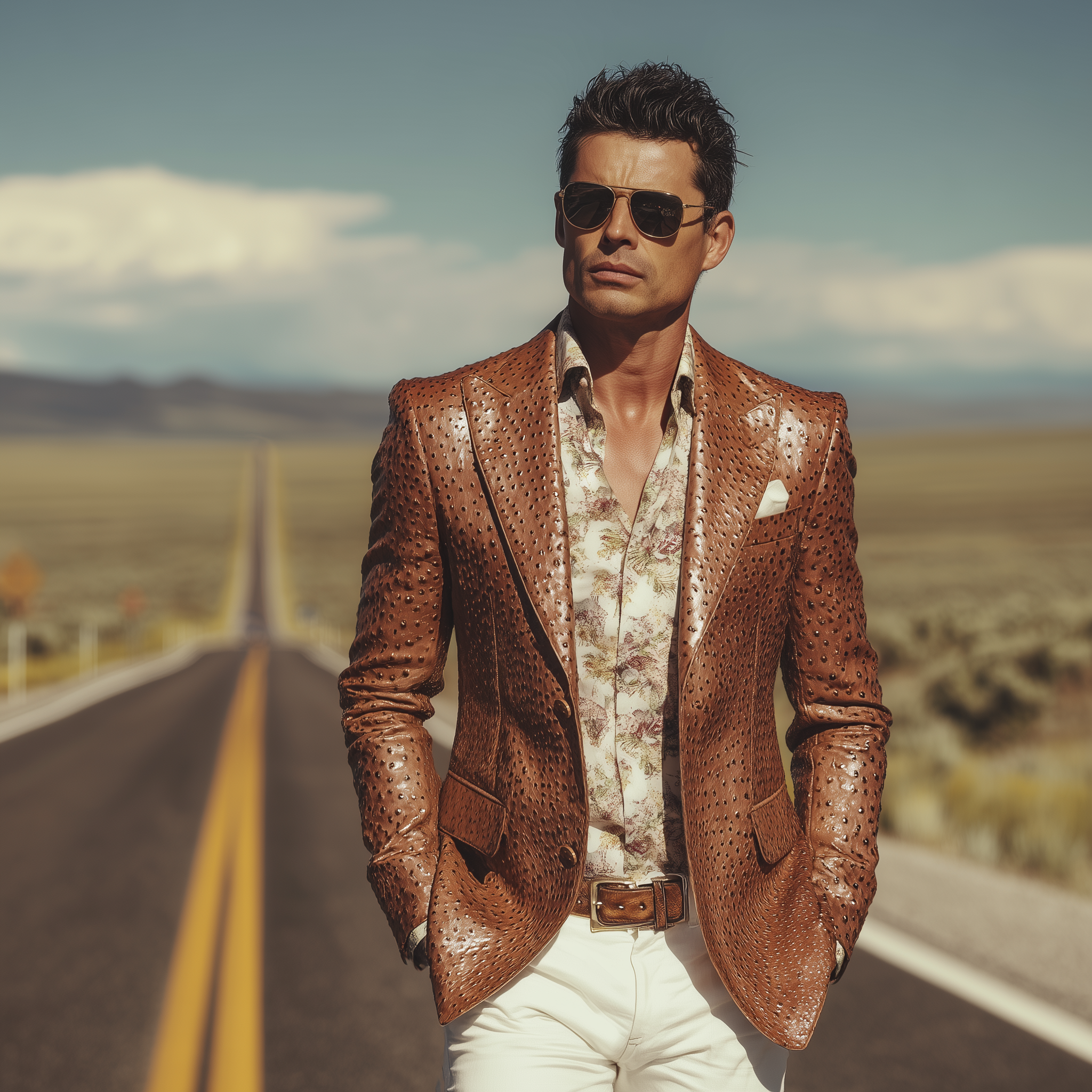 Men's Classic Retro Western Style Textured PU Leather Slim Fit Single-breasted Blazer MTA1518H2K