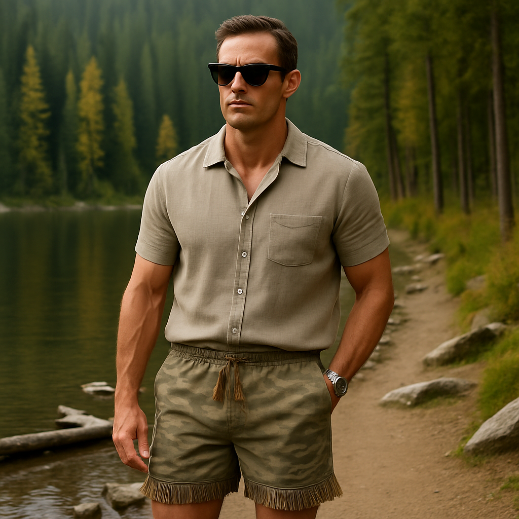 Men's Summer Fashion Tassel Camouflage Cotton Casual Shorts MTA1300F0P