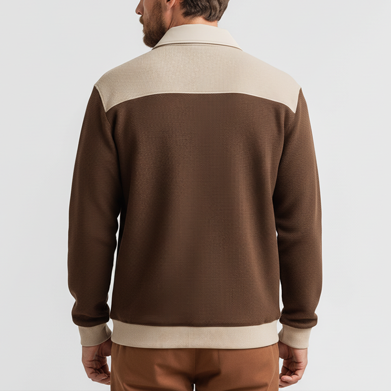 Men's Fashionable Bull Head Embroidered Waffle Polyester Blend Half-Zip Sweatshirt MTA2747J1P