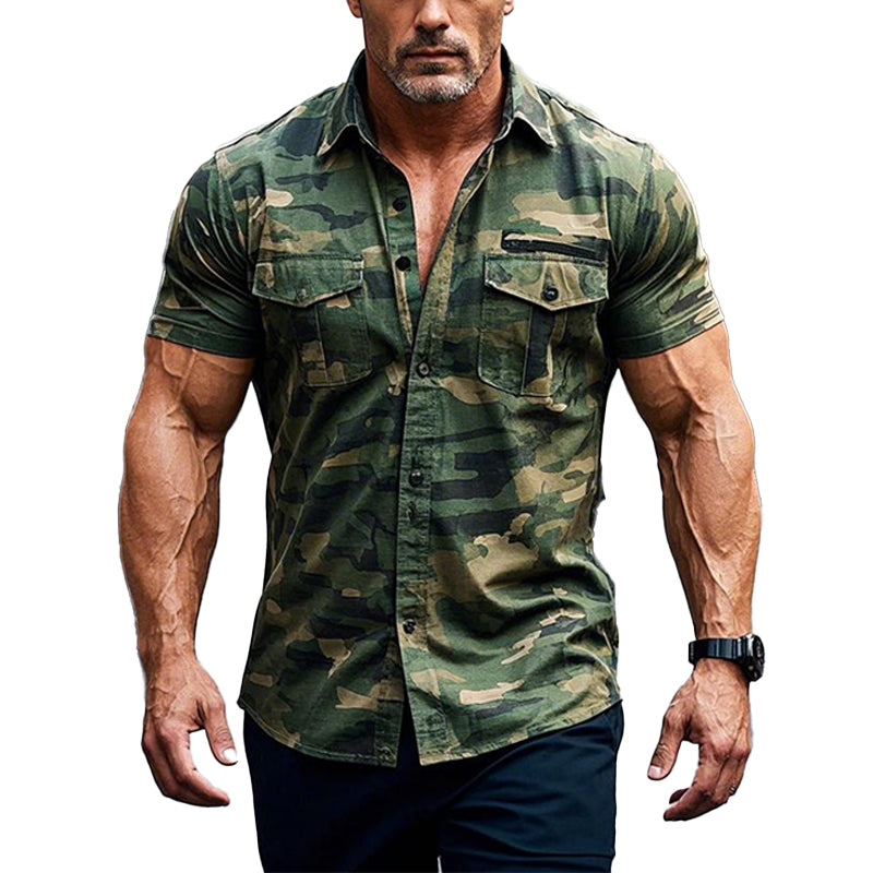 Men's Outdoor Camouflage Print Short Sleeve Shirt 66746557X