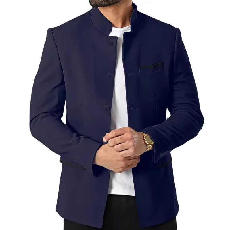 Men's Retro Stand Collar Single Breasted Slim Fit Blazer 79623167M