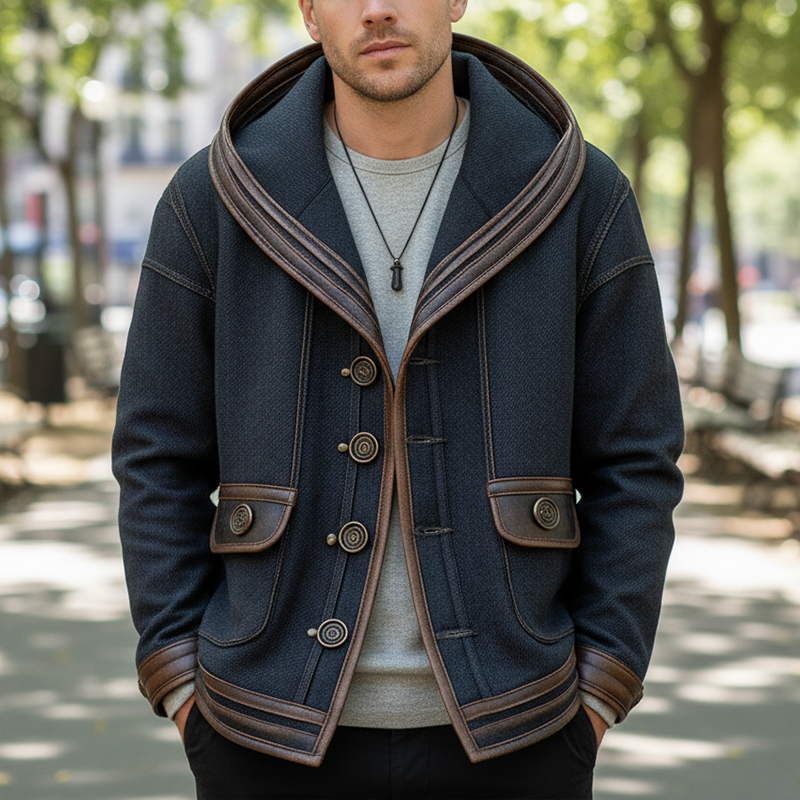 Men's Winter Fashion PU Trim Twill Cotton Hooded Jacket MTA1895I4P