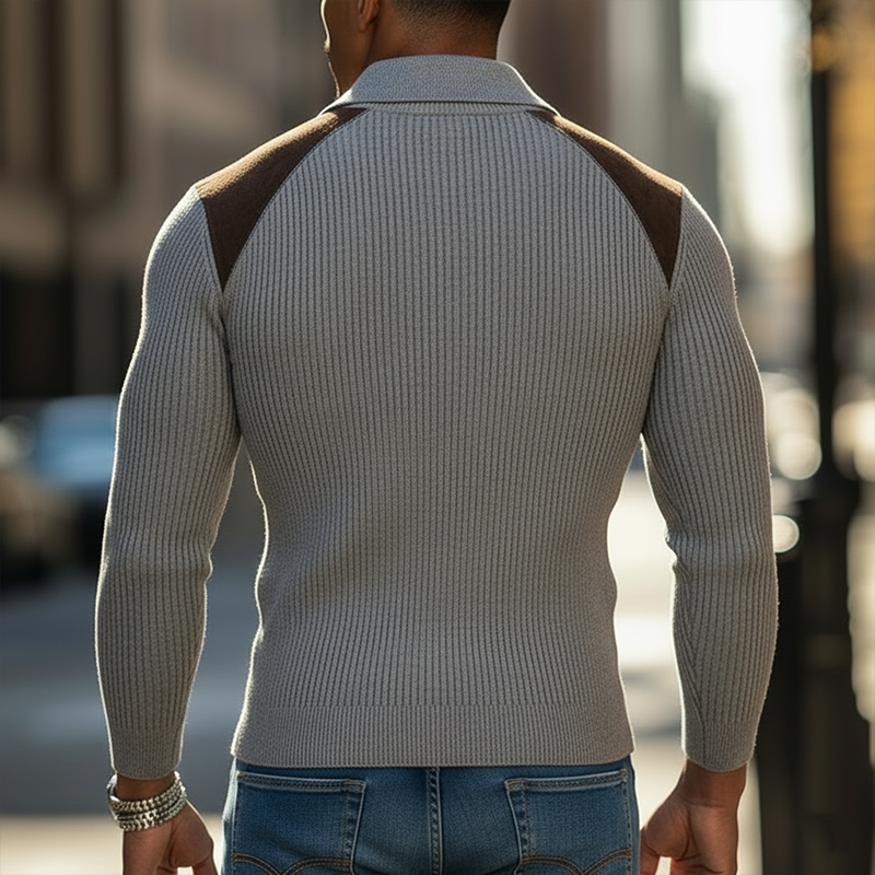 Men's Vintage-style Faux Suede And Cotton Knit Slim-fit Half-zip Sweater MTA2941L9P