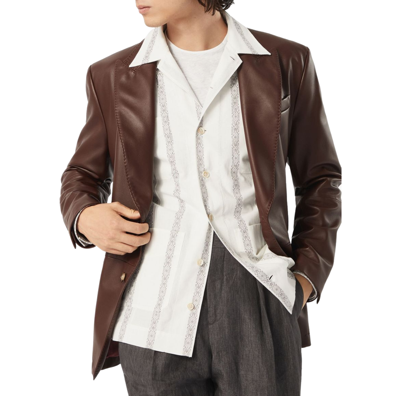 Men's Casual Lapel Two-button Leather Blazer 47701183F