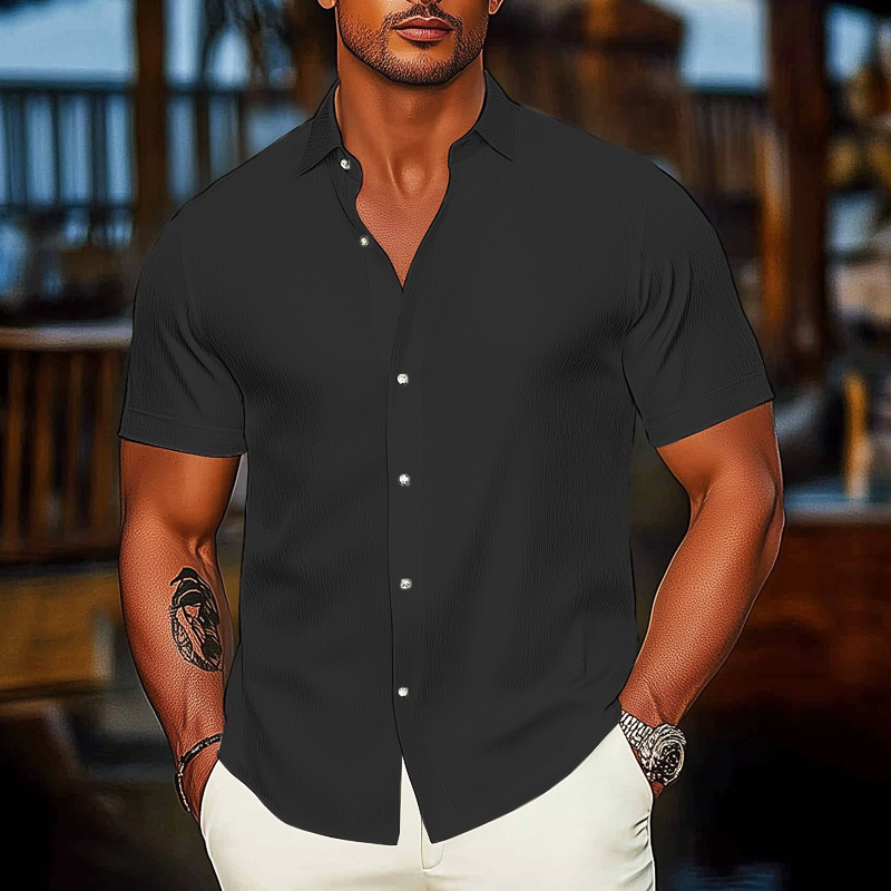 Men's Basic Solid Color Textured Short-sleeved Shirt MTA3072G9U