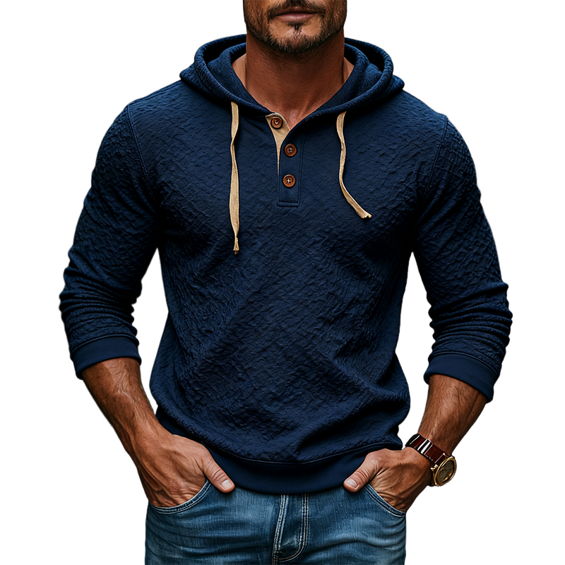 Men's Casual Solid Color Textured Pullover Hoodie MTA2946J0X