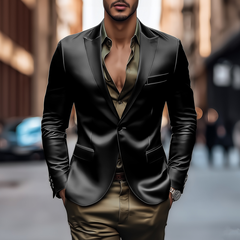 Men's Vintage Elegant Solid Color Satin Peak Lapel Single-breasted Slim-fit Blazer MTA0863H1M