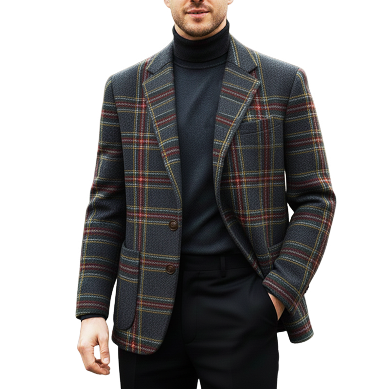Men's Classic Slim Fit Plaid Two-Button Blazer MTA2674I0U