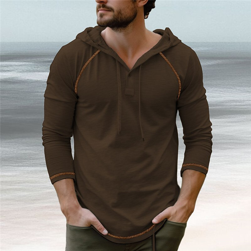 Men's Vintage Casual Cotton Hooded Pocket Long Sleeve T-Shirt MTA1423G0TO