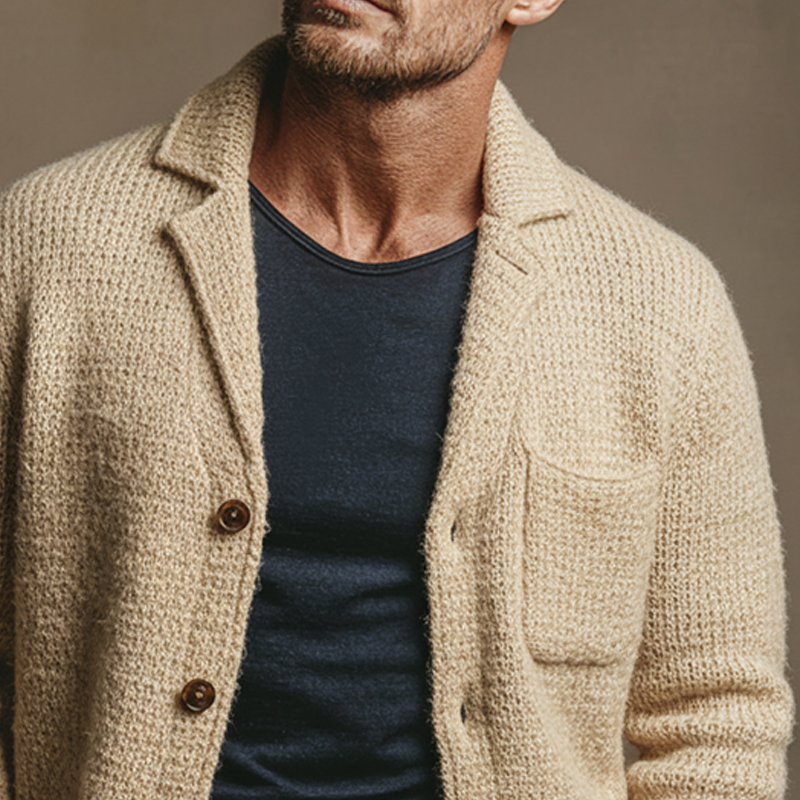 Men's Solid Color Faux Mohair Collar Knit Cardigan MTA0101K8X