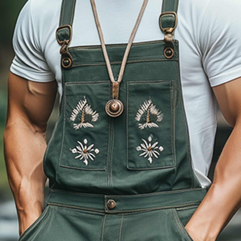 Men's Summer Classic Vintage Embroidered Denim Overalls MTA1256F3U