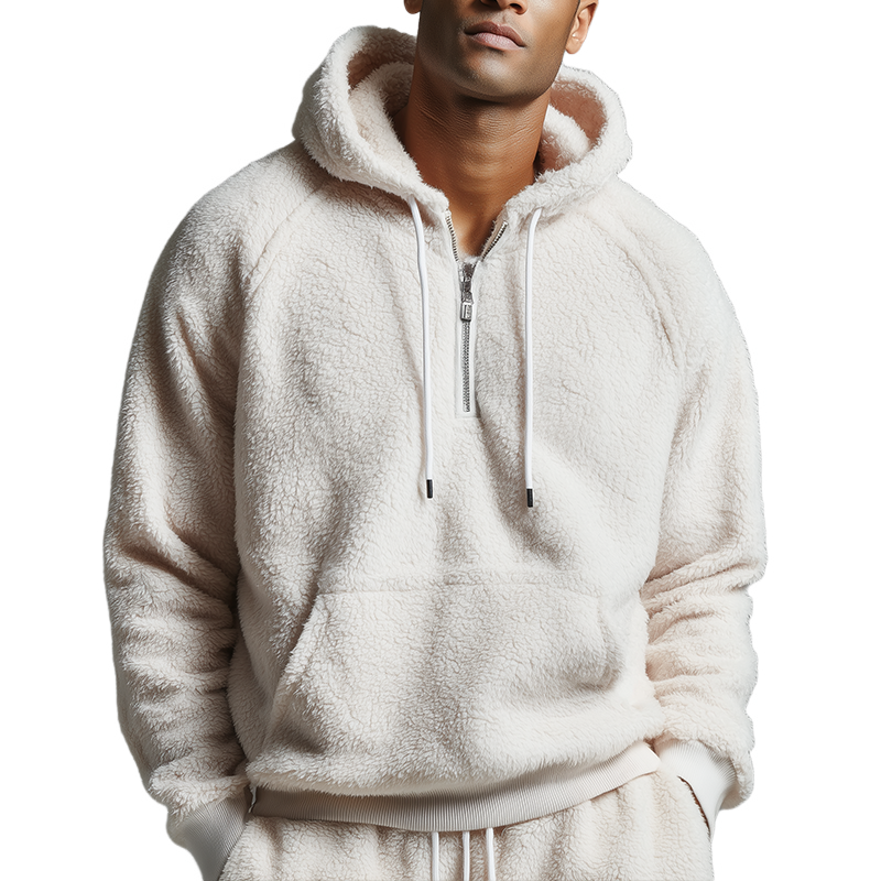 Men's Retro Casual Solid Color Polar Fleece Zip-Up Hoodie MTA1731J9TO