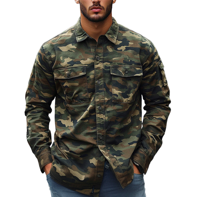 Men's Camouflage Print Multi-pocket Long Sleeve Shirt MTA2235G1X