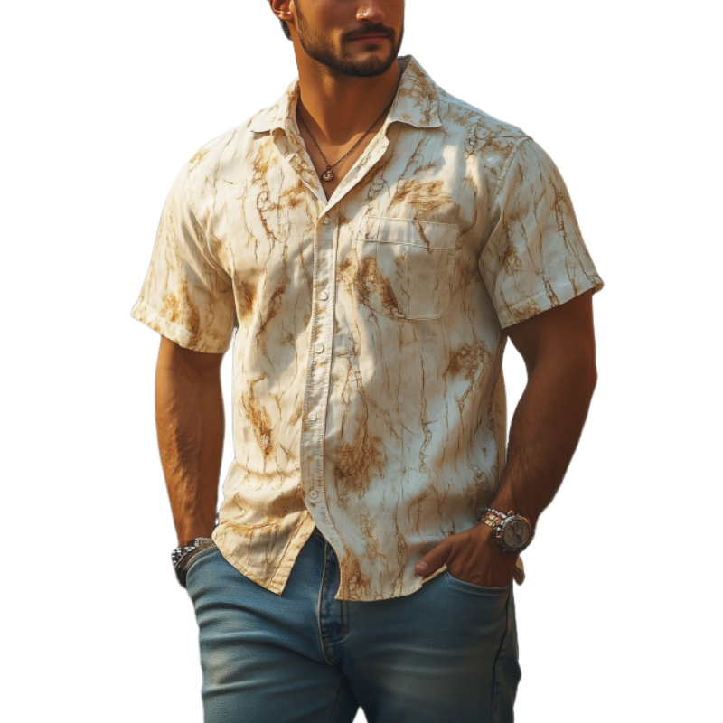 Men's American Retro Western Style Slim Fit Short Sleeve Shirt 03682248K