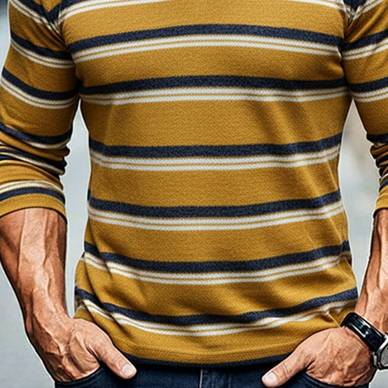 Men's Casual Striped Jacquard Knit V-Neck Sweater MTA0186K3X