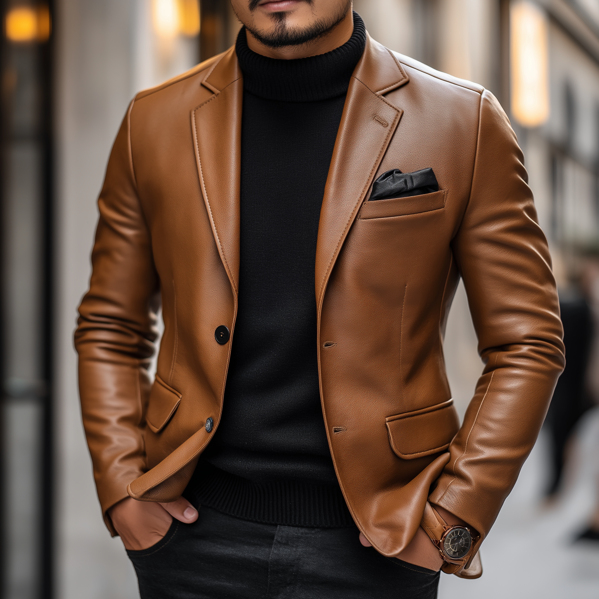 Men's Retro PU Faux Leather Suit Jacket MTA2736K5P