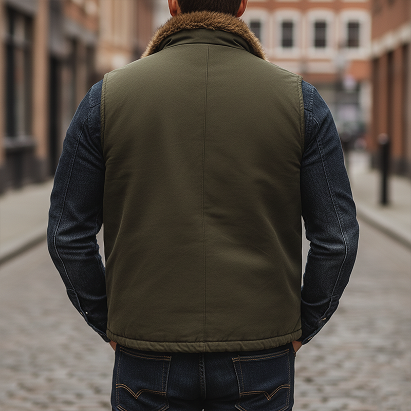 Men's Winter Retro Fur Collar Zipper Vest MTA1579K0P