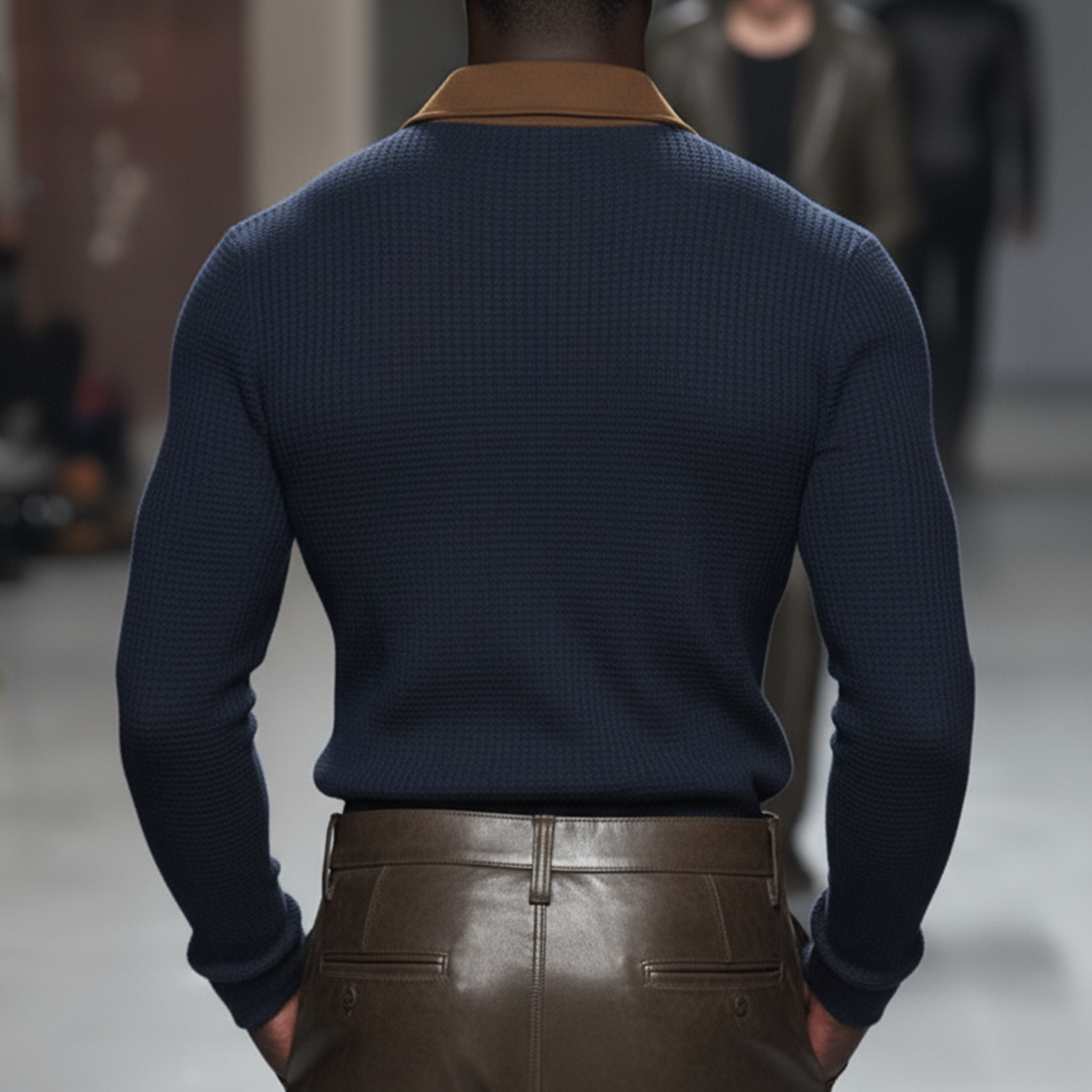 Men's Classic Casual Suede And Waffle-knit Patchwork Slim-fit Long-sleeved Shirt MTA0877L4K