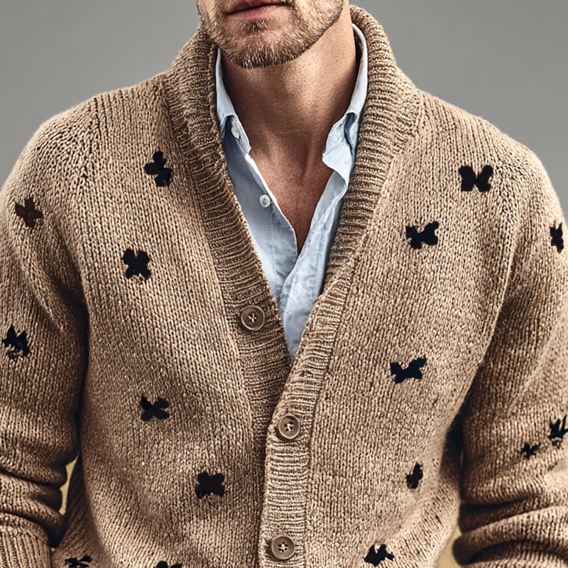 Men's Butterfly Pattern Shawl Collar Single Breasted Knit Cardigan MTA1101I7Z