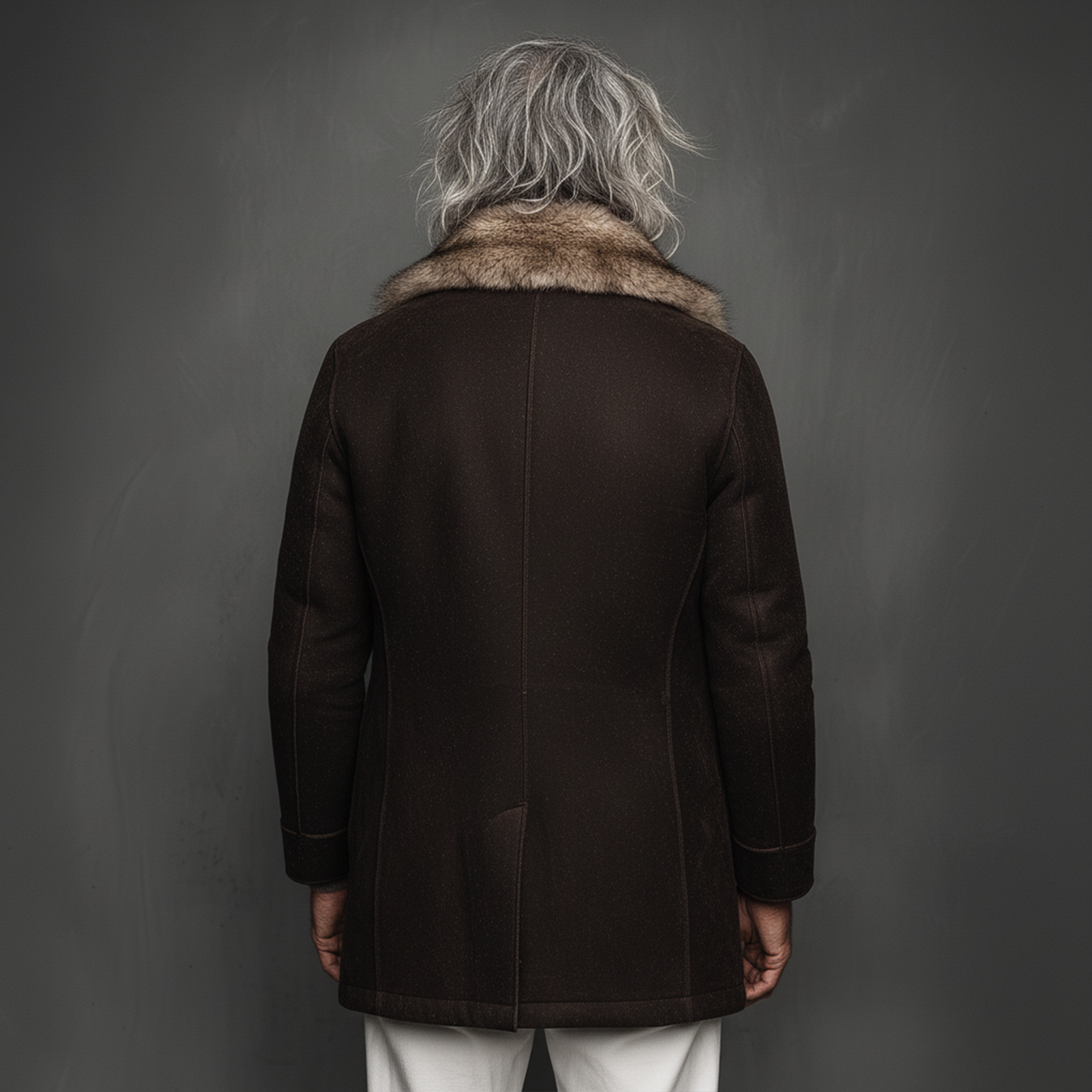 Men's Classic Vintage Faux Wool Single-breasted Thigh-length Coat (with Detachable Faux Fur Collar) MTA2532I3K