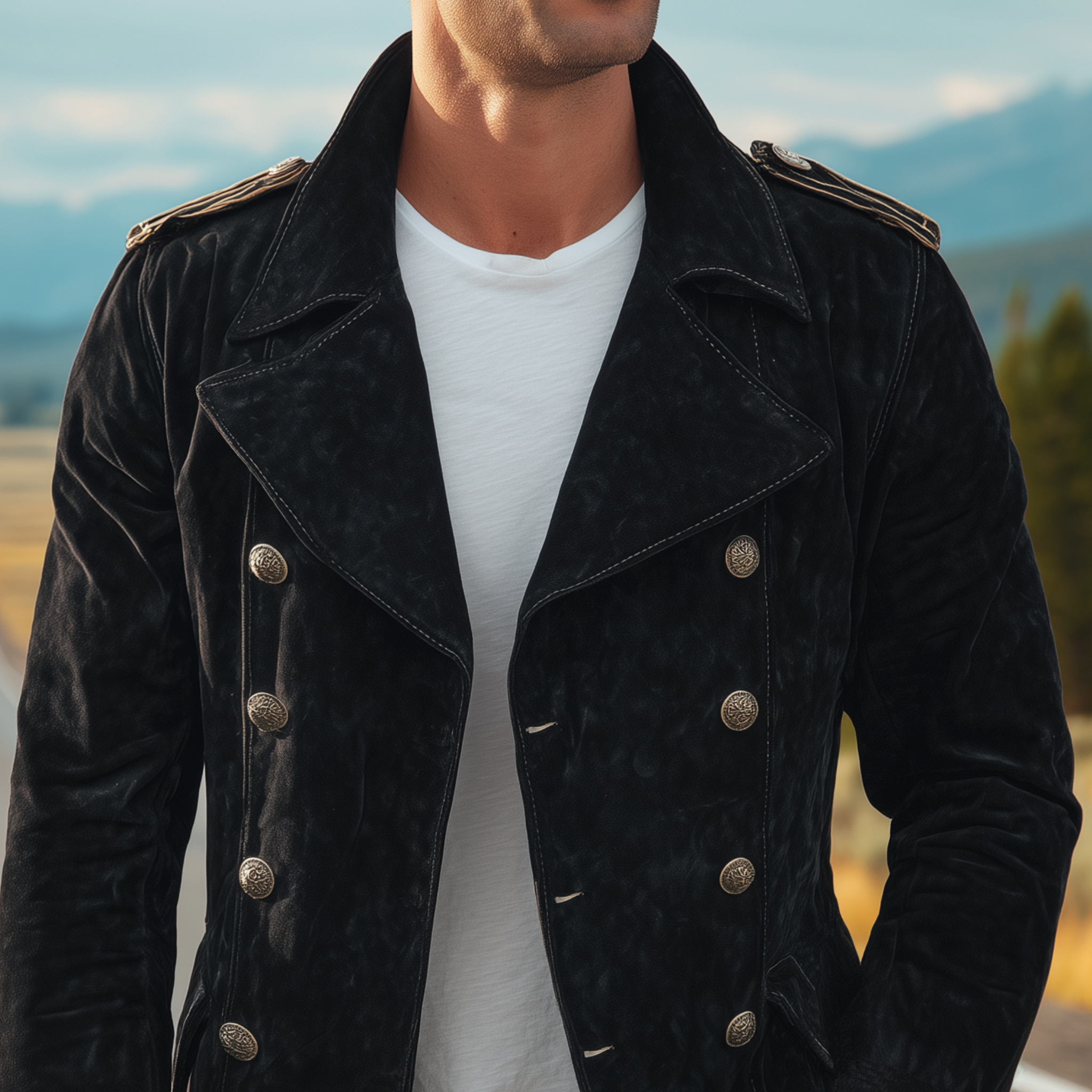 Men's Classic Vintage Suede Lapel Double Breasted Slim Fit Jacket MTA0785H1K