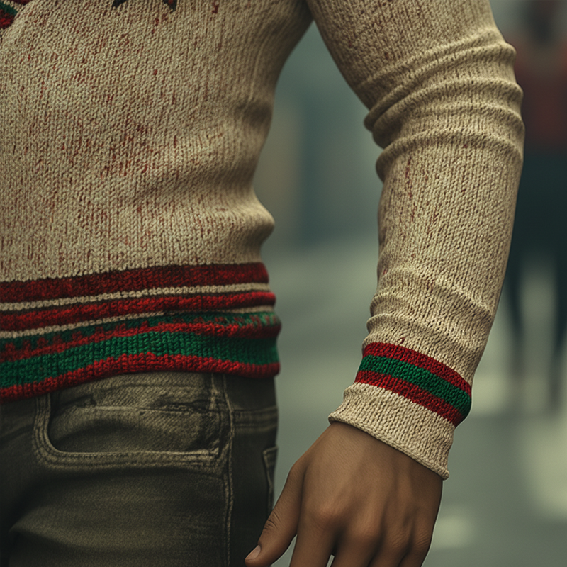 Men's Winter Retro Cotton Yarn Knitted Jacquard V-Neck Sweater MTA2983K9P