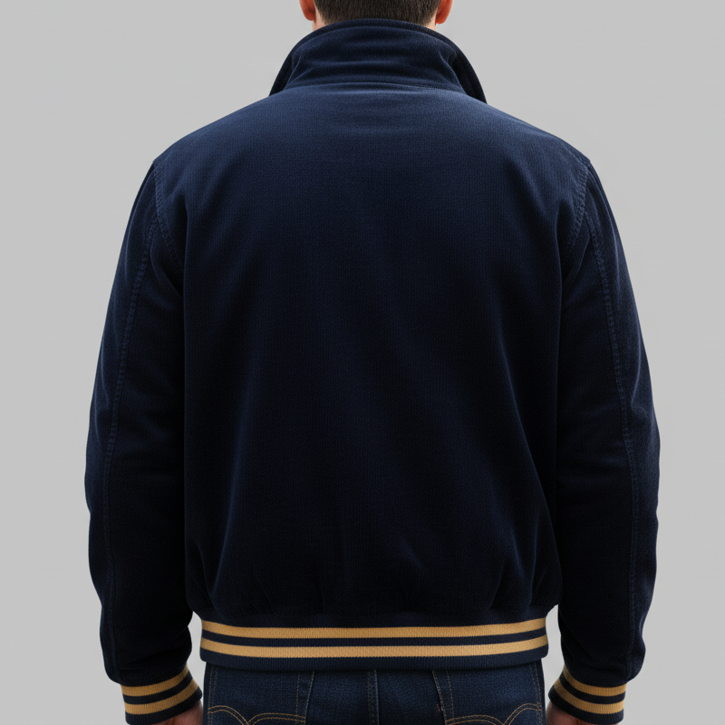 Men's Classic Navy Corduroy Embroidered Baseball Jacket MTA2333I4U