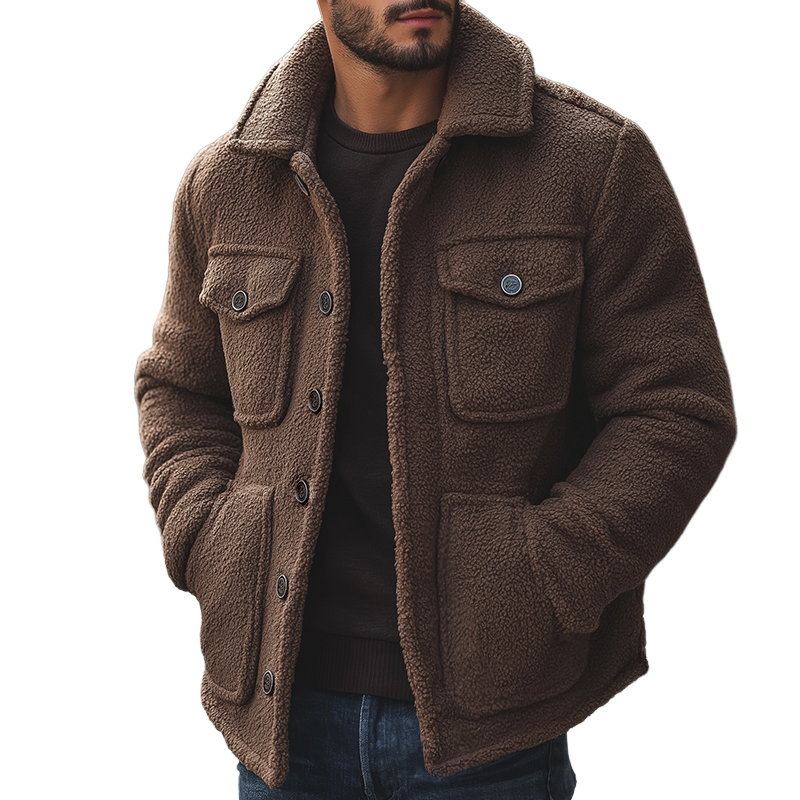 Men's Retro Casual Fleece Warm Lapel Button Jacket MTA3055J6TO