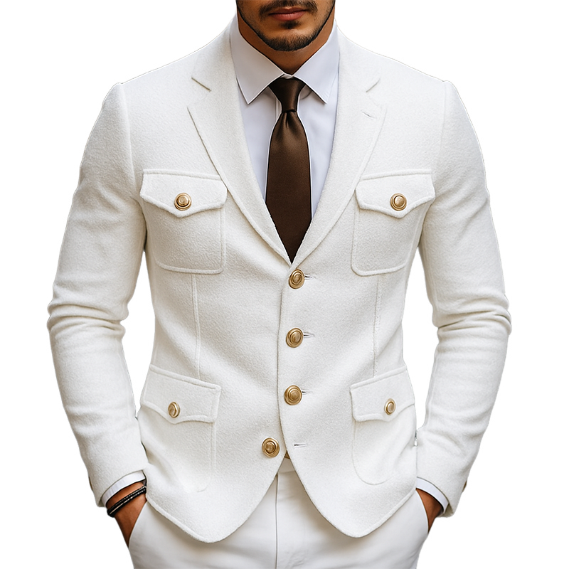 Men's Vintage Casual Solid Color Multi-Pocket Single Breasted Blazer MTA1919G4TO