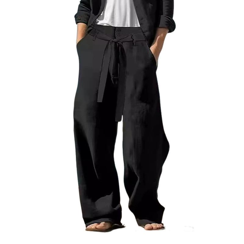 Men's Solid Cotton And Linen Casual Trousers MTA1378H6X