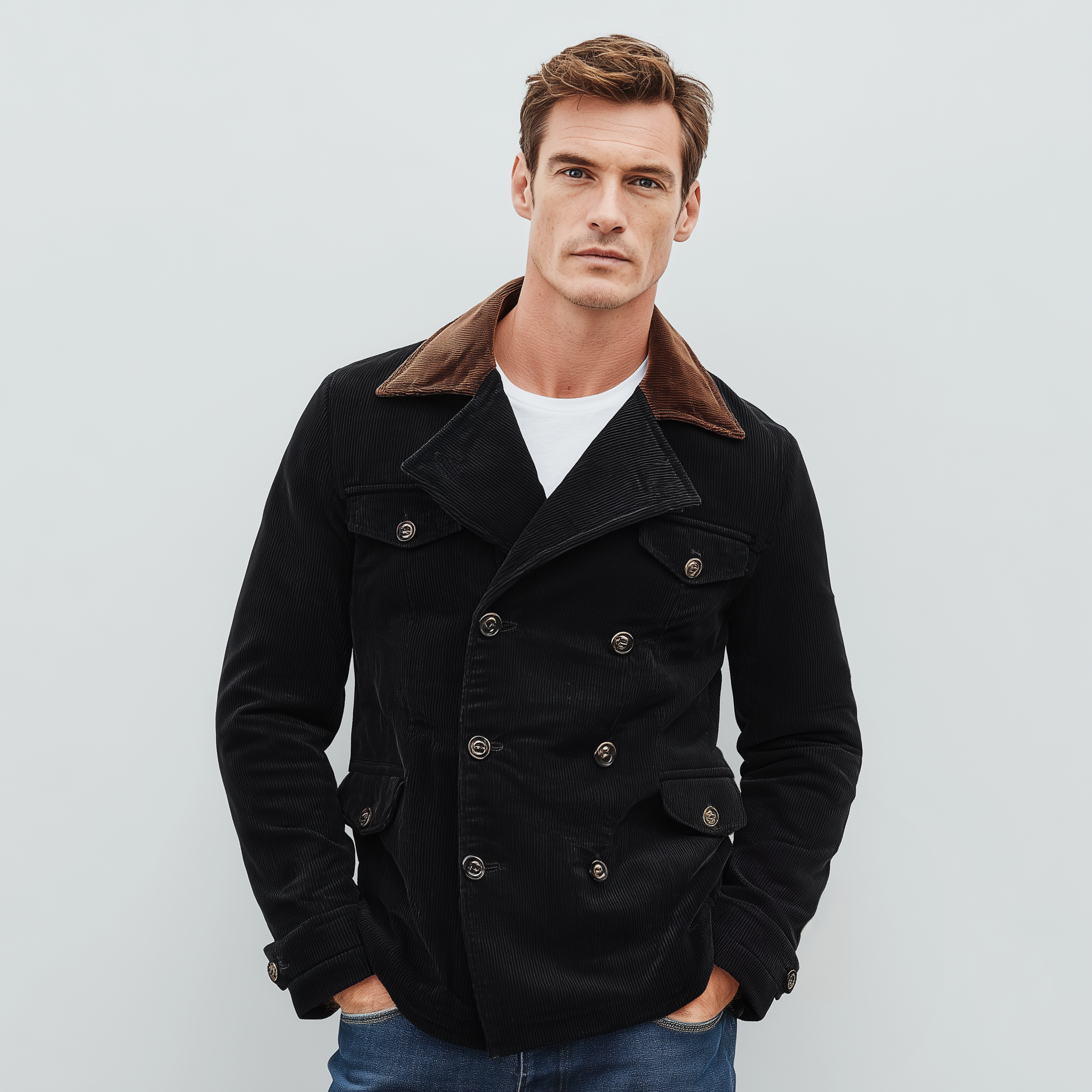 Men's Classic Casual Lapel Double-Breasted Corduroy Jacket MTA1090I8K