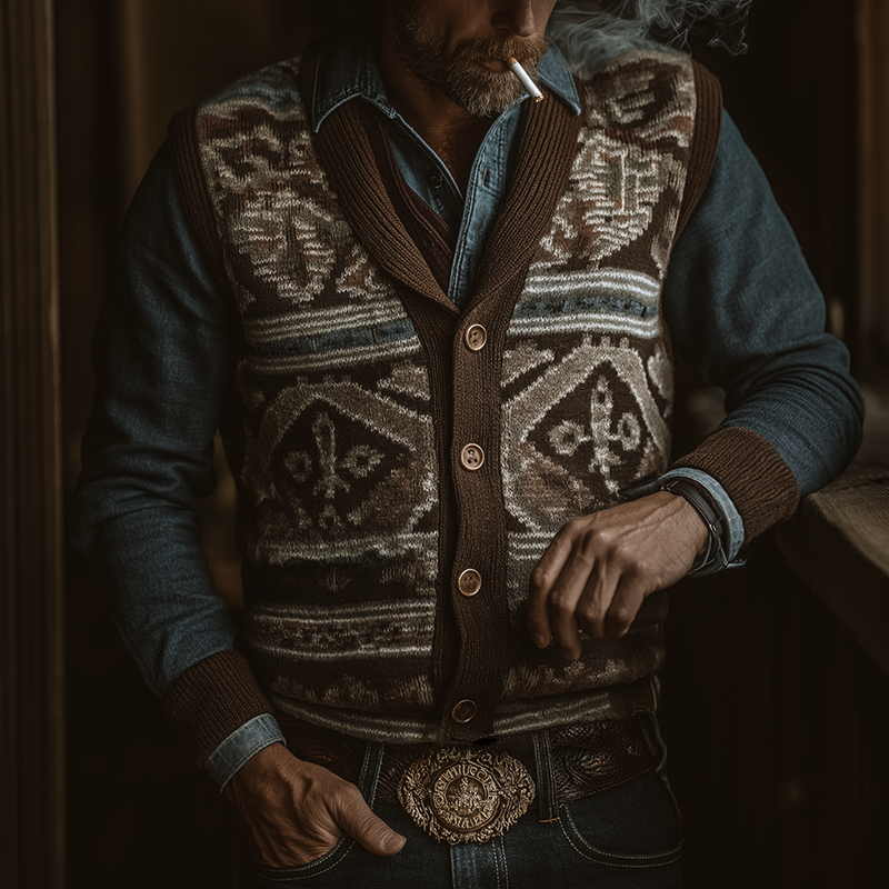 Men's Retro Casual Western Style Knit Vest MTA1819H2TO