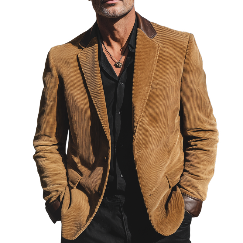 Men's Vintage Corduroy Two-Button Notched Lapel Blazer MTA2042H1U