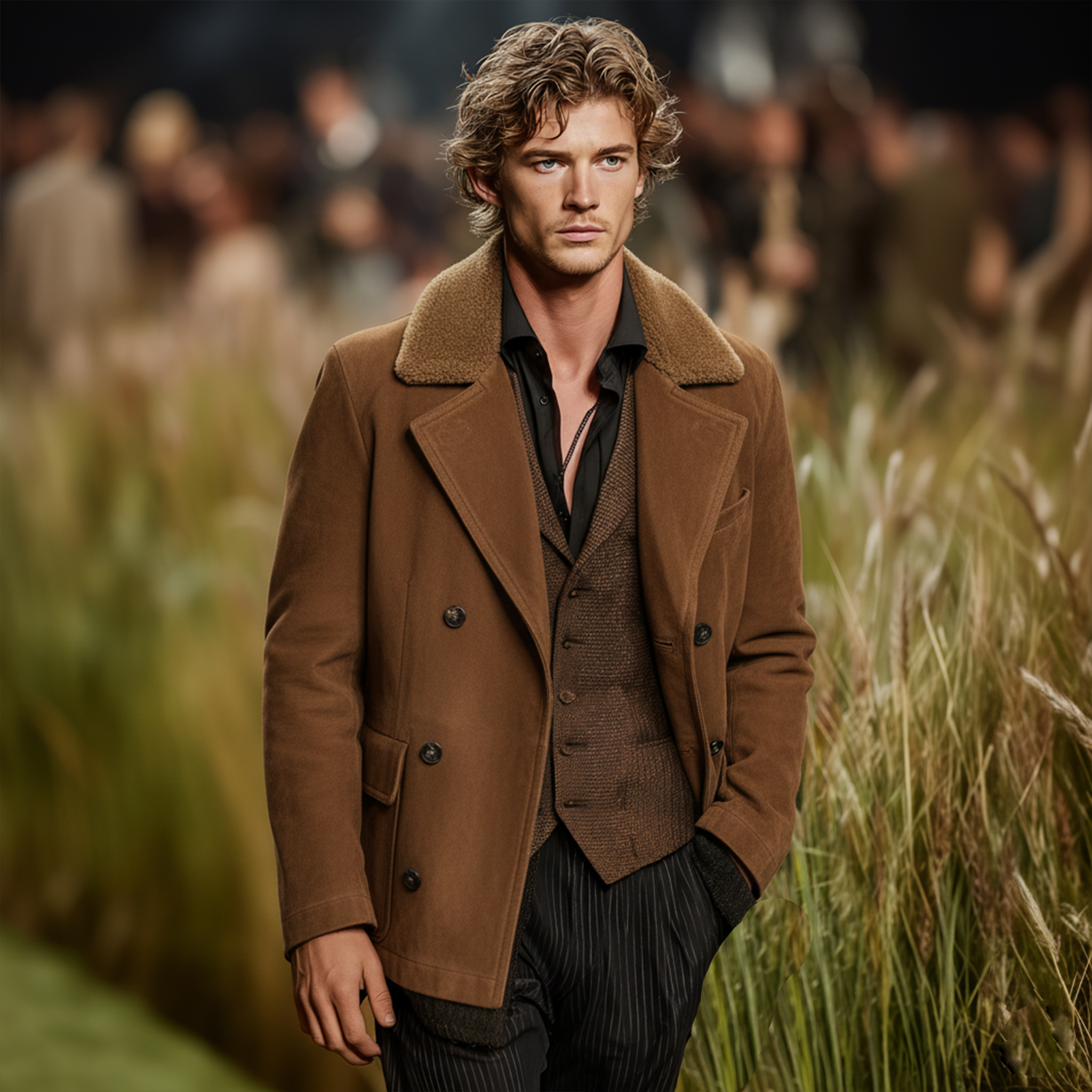 Men's Classic Retro Fleece Lapel Double-Breasted Faux Suede Jacket MTA3192J8K