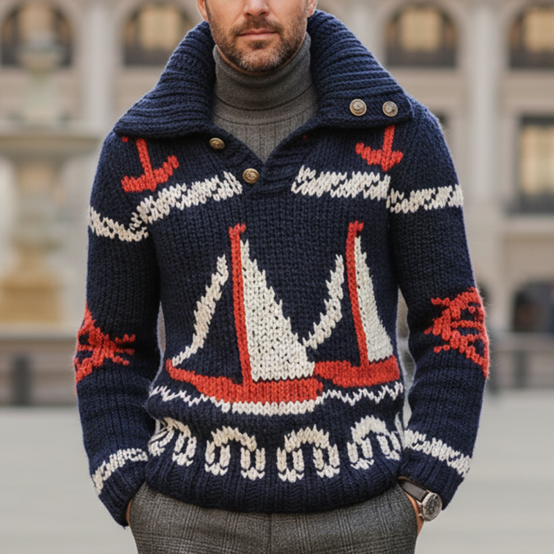 Men's Stylish Nautical-themed Knitted Pullover Sweater MTA2349I9U