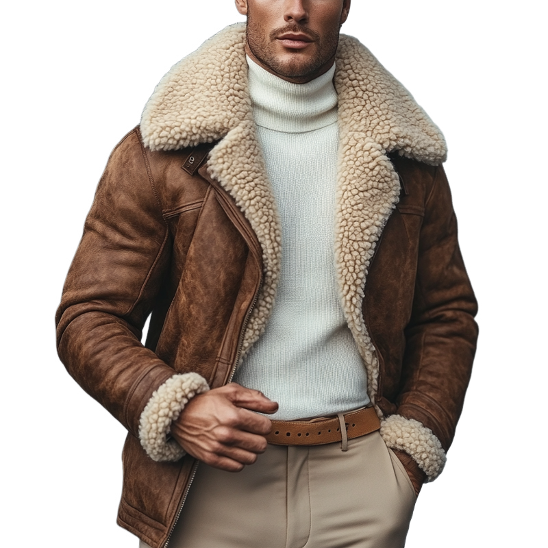 Men's Retro Patchwork Fleece Warm Loose Mid-Length Coat MTA0748K1X