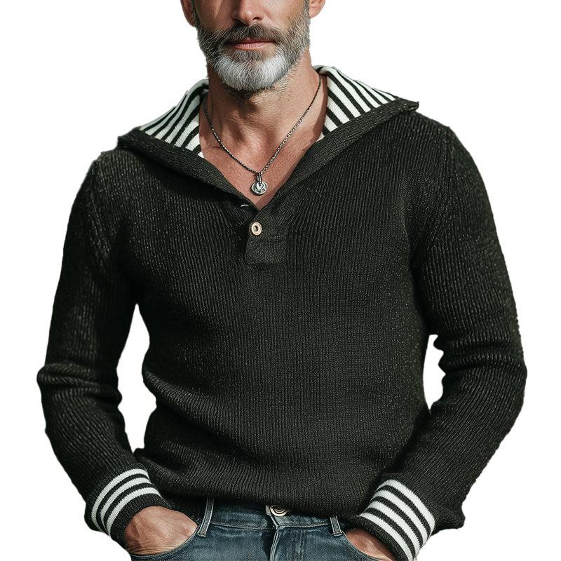 Men's Vintage-style Sailor-collar Striped Cotton Knit Sweater For Winter MTA1818I7P