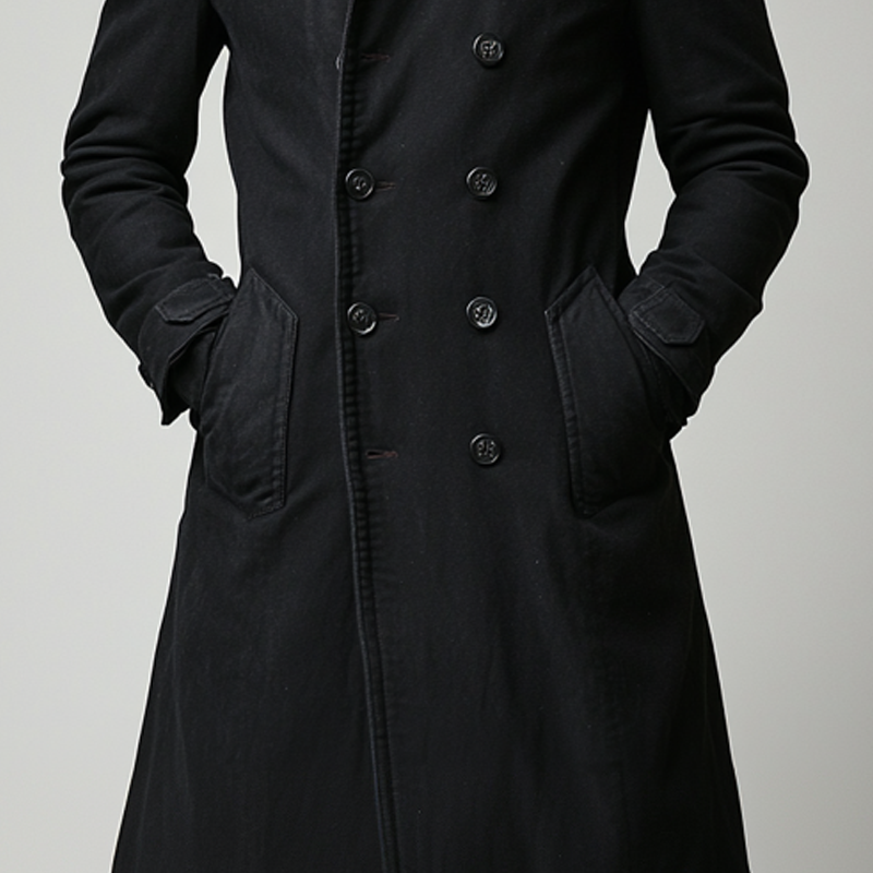 Men's Solid Color Cotton Blend Double-breasted Lapel Long Coat MTA1591K5X