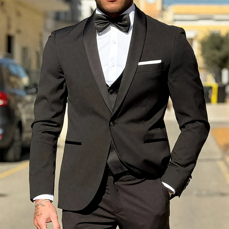 Men's Retro Casual Solid Color Satin Splicing Dress High-end Blazer MTA2190G4TO