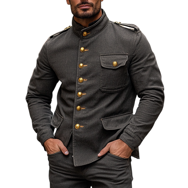 Men's Stand Collar Single-breasted Blend Jacket MTA0442I8X