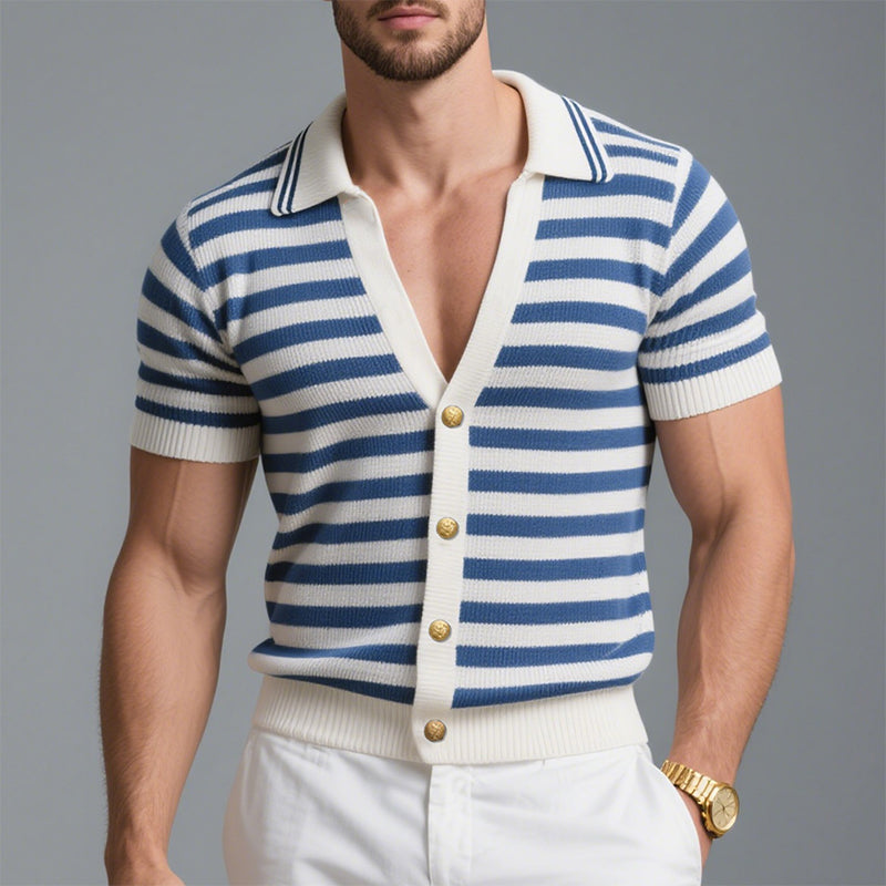 Men's Casual Striped Knitted Short Sleeve POLO Shirt MTA2986D4X
