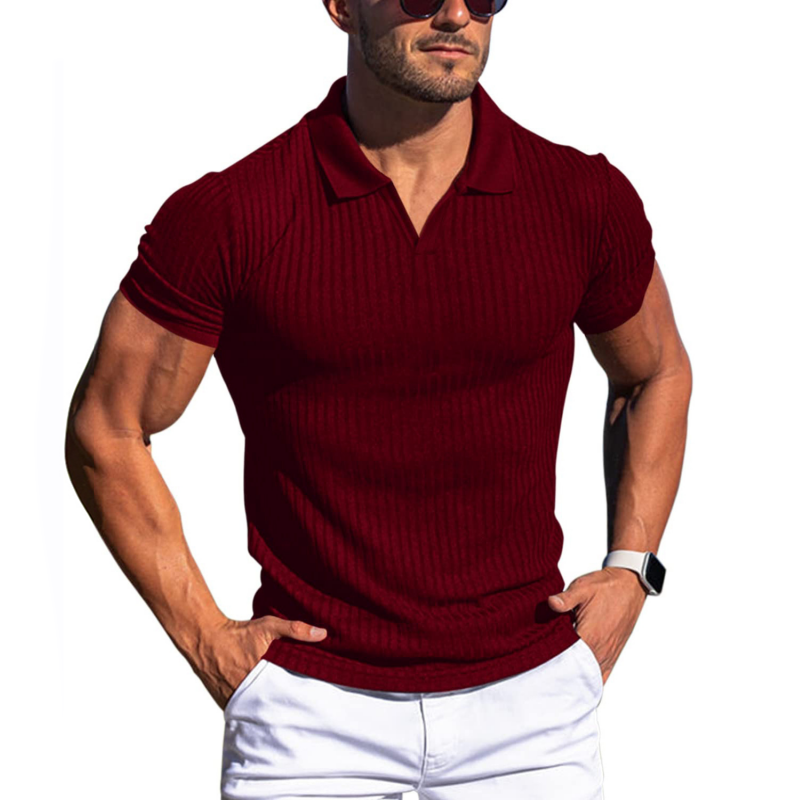 Polo de manga corta con solapa y rayas lisas para hombre 66319205Z