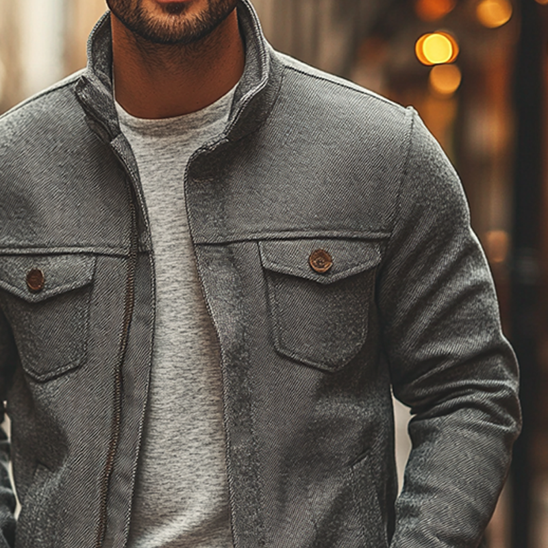 Men's Fine-textured Stand-up Collar Solid Color Zip-up Jacket MTA3016J4X