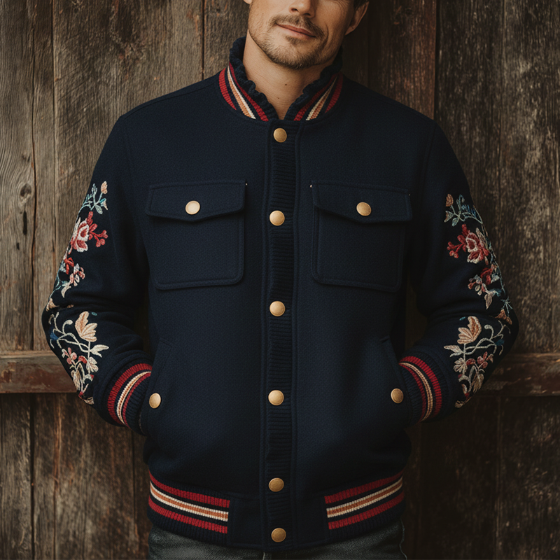 Men's Winter Exquisite Embroidered Faux Wool Baseball Jacket MTA1568J8P