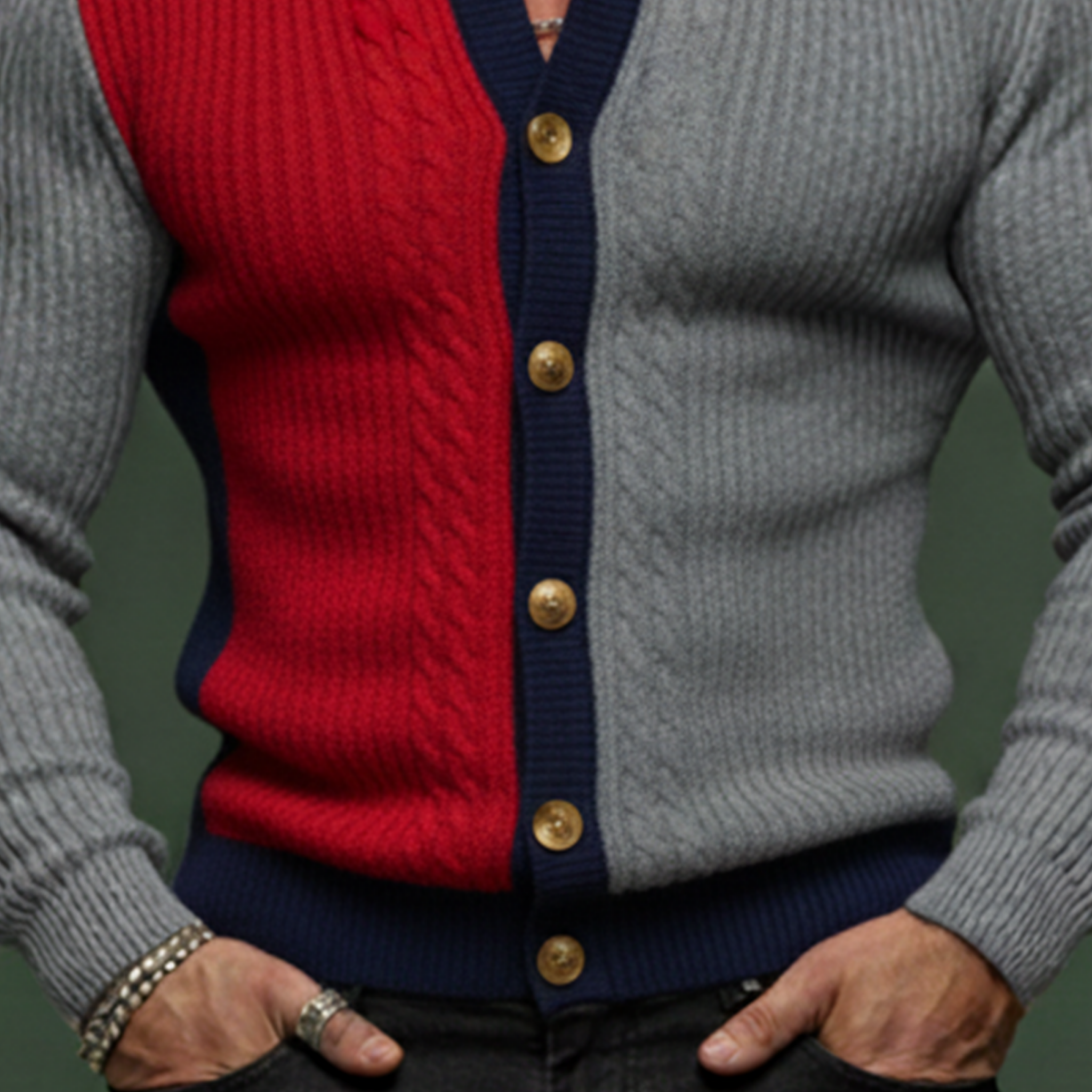 Men's Casual And Stylish Color-blocked Knitted Slim-fit Cardigan Sweater MTA1569K2K